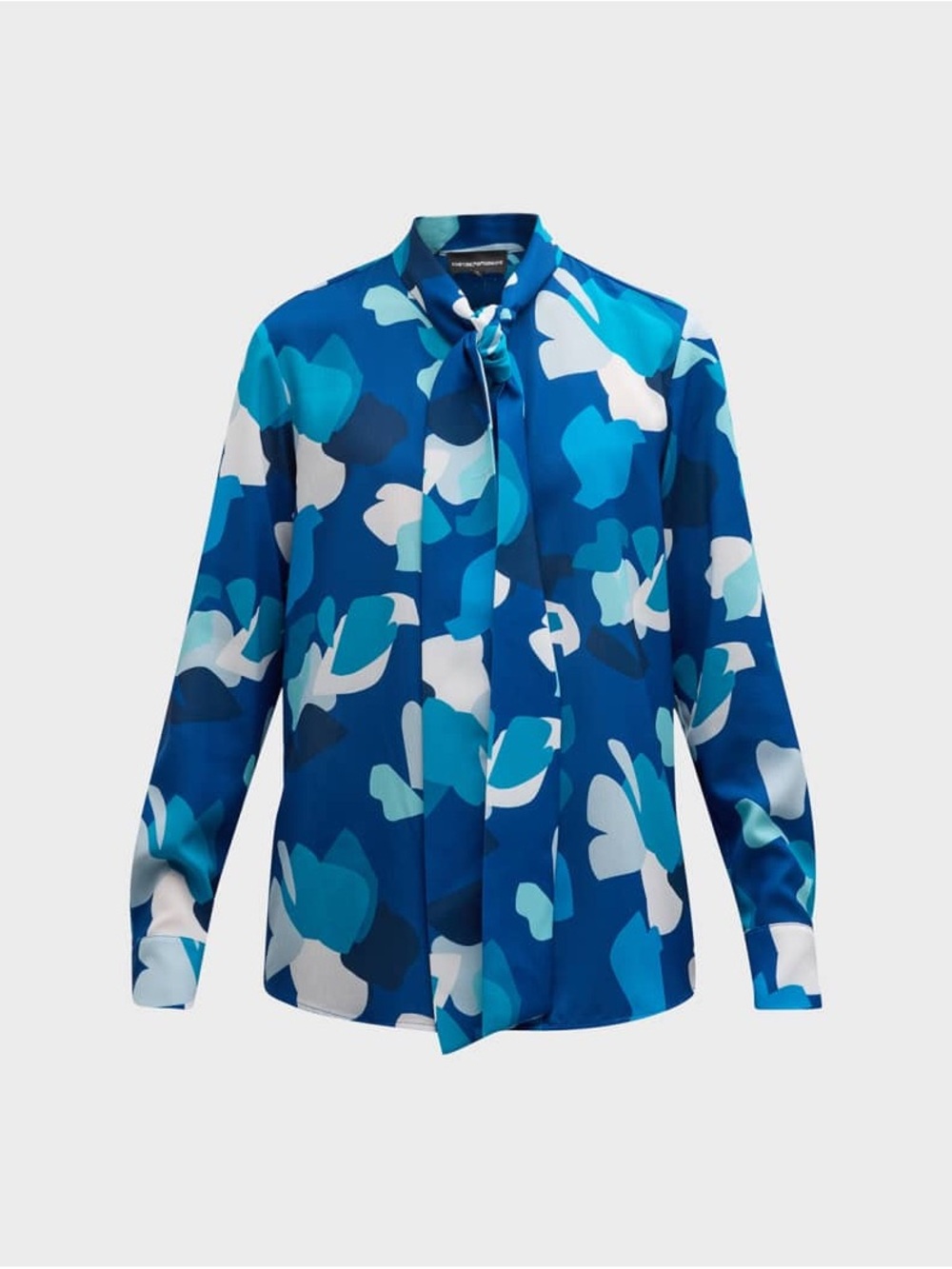 Armani Blue Floral Tie-Neck Blouse
